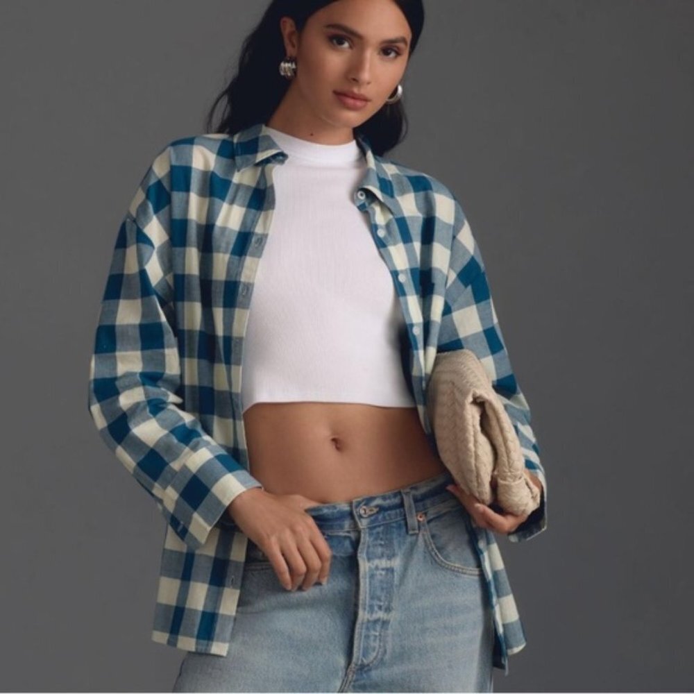 Anthropologie The Bennet Buttondown Shirt by Maeve Blue Buffalo Check Small